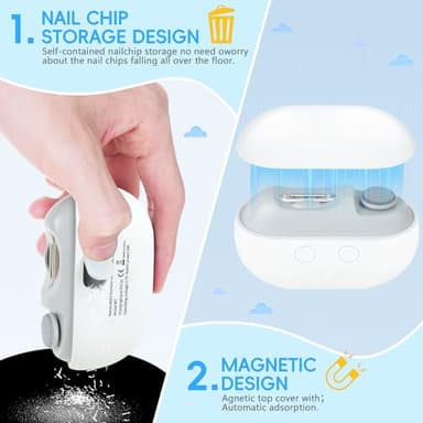 Electric Nail Clipper with LED Light & 2 Speeds, 3 in 1 Design, Electric Nail Trimmer with Nail Clip Storage, USB Rechargeable Automatic Nail Clipper for Babies, Seniors and Adults (Frosted White) - Image 3