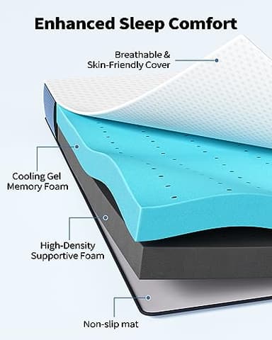 PERLECARE 4 Inch Firm Mattress Topper Queen, Cooling Gel-Infused & Bamboo Charcoal Memory Foam Bed Topper for Pressure Relief, High-Density Mattress Pad with Removable Cover, CertiPUR-US Certified - Image 2