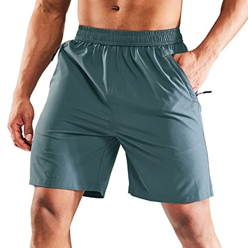 MIER 7 Inch Gym Shorts for Men Linerless Men Athletic Workout Running Basketball Moisture Wicking with Pockets, Grey Blue, X-Large - Image 1