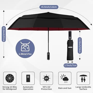 Yoobure Double Vented Canopy Travel Umbrella, Automatic Umbrellas for Rain - Windproof UV Sun Protection Compact Umbrella for Car/Walking/Backpack, Lightweight Large Auto Open Close - Image 2