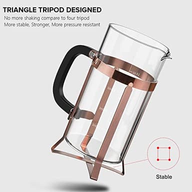 QUQIYSO Coffee Maker 304 Stainless Steel French Press with 4 Filter, Heat Resistant Durable, Easy to Clean, Borosilicate Glass Coffee Press, 100% BPA Free Teapot, 21 ounce, copper - Image 3