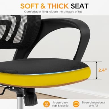 BestOffice | Ergonomic Office Chair | Mid-Back Swivel Desk Chair | Breathable Backrest & Lumbar Support | Adjustable Height | Sponge Seat | Rolling Wheels | Dark Black | for Adults & Women - Image 3