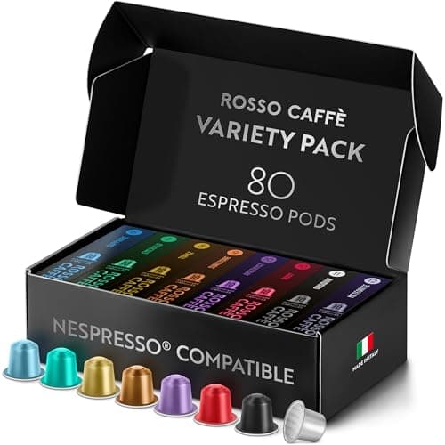 ROSSO CAFFÈ Espresso Coffee Pods for Nespresso Original Machines - 80 Capsules Variety Pack, 8 Signature Flavors, Medium to Dark Roast - Made in Italy - Image 1