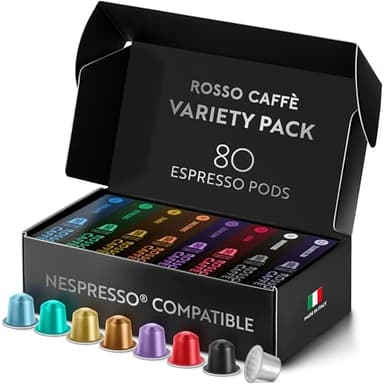 ROSSO CAFFÈ Espresso Coffee Pods for Nespresso Original Machines - 80 Capsules Variety Pack, 8 Signature Flavors, Medium to Dark Roast - Made in Italy - Image 1