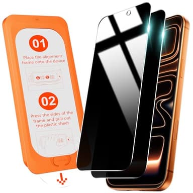 OMOTON Privacy Screen Protector for iPhone 17 Pro Max [Auto-Dust Removal], Tempered Glass with 9H+ Hardness & 12FT Military Grade Shatterproof, 100% Anti-Spy, Full Coverage Protection, 2 Pack - Image 1