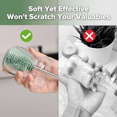 haakaa Silicone Cleaning Brush Kit - Baby Bottle Brush Cleaner for Breast Pump,Nipple,Breast Milk Storage Bag,Reusable Straw,Sippy Cup - Food Grade Silicone Bristles, Portable - 3 Pcs - Pea Green - Image 5