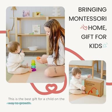 Tiny Land Montessori Toy Set for Babies 7-9 Months Senser Play Kit - 5-in-1 Wooden Learning Toys with Object Permanence Box, Sensory Ball, Stacking Cups and Mirror Puzzle,Body Board Book - Image 7