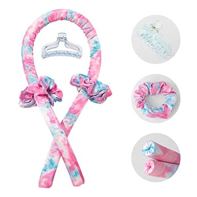 Heatless Curling Rod Headband No Heat Silk Ribbon Curling Rod Hair Roller Curls with Hair Claw Clip Lazy Natural Soft Wave DIY Hair Rollers Styling Tool for Sleep in Overnight (fen-lan) - Image 3