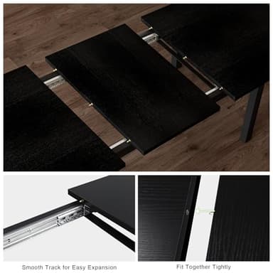 Feonase 5-Piece Dining Table Set for 4-8 People, 63" Large Extendable Kitchen Table Set with 2 Benches and 2 Square Stools, Dining Room Table with MDF Wood Board, Easy Assembly, Black - Image 5