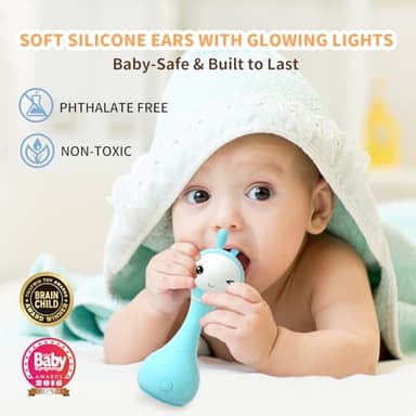 alilo Smarty Bunny Baby Rattle Musical Light Up Toys, Infants Newborns Baby Toys 0-3-6-12-18-24 Months,1 Year Old Boy Girl Gifts, 4 Music Modes and Color Recognition Function with 9 Color Card - Image 2