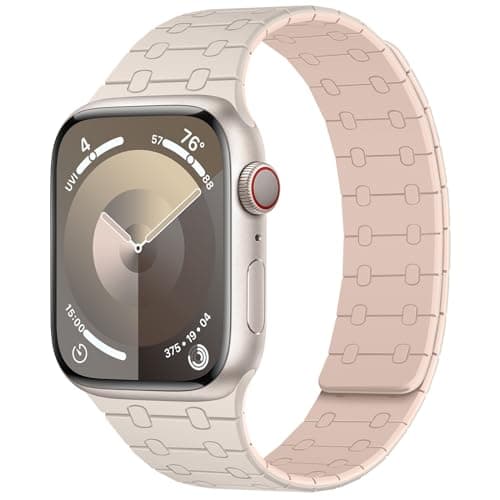 Amizee Magnetic Bands Compatible with Apple Watch Band 49/46/45/44/42/41/40/38mm Women Men, Sport Silicone Strap for iWatch Ultra 3/2/1 Series 11 10 9 8 7 6 5 4 SE3/2/1 (42/41/40/38, Starlight Pink) - Image 1