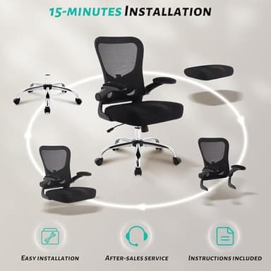 400LBS Office Chair, Executive Desk Chair with Adjustable Lumbar Support, Comfy W-Shape Thicken Cushion Ergonomic Mesh Computer Chair, Swivel Task Chair Padded Flip-up Armrest for Home Office,Black - Image 8