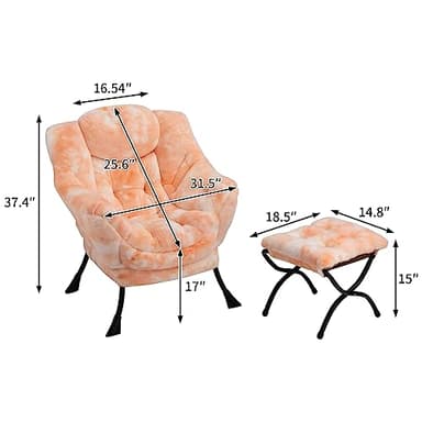 HollyHOME Lazy Chair with Foldable Ottoman, Accent Comfy Lounge Armchair and Folding Footrest Stool, Leisure Sofa Reading Chair and Footstool for Living Room, Bedroom, Dorm,Faux Fur Peach - Image 2