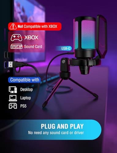 FIFINE Gaming USB Microphone for PC PS5, Condenser Mic with Quick Mute, RGB Indicator, Tripod Stand, Pop Filter, Shock Mount, Gain Control for Streaming Discord Twitch Podcasts Videos- AmpliGame - Image 7
