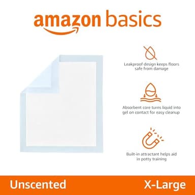 Amazon Basics Puppy Pads with Quick-Dry 5-Layer Leak-Proof Design for Potty Training, X-Large Size 28 x 34 Inch, Pack of 40, Blue & White - Image 2