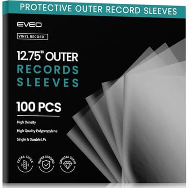 EVEO 100 Vinyl Record Sleeves Outer – Crystal Clear Outer Vinyl Sleeves LP Album Covers 12.75"x12.75" | Perfect Fit Protective 3 Mil Protection for Single & Double LPs - Archival Quality - Image 1