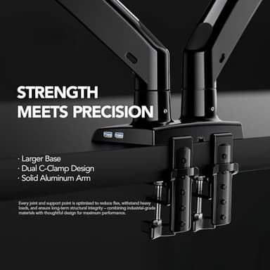 HUANUO Dual Monitor Stand for 13 to 40 inch, Premium Dual Monitor Mount with USB, Height Adjustable Monitor Stand for 2 Monitors, VESA Mount with Clamp/Grommet Base, Each Arm Hold up to 26.4lbs, HNDS7 - Image 8