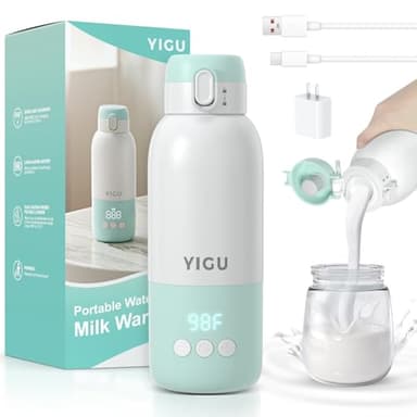 YIGU Portable Travel Bottle Warmer, 13500mAh Battery, 80W Fast Heating of Breast Milk and Formula, 12 oz Large Capacity, with 18W Fast Charging Adapter, Precise Temperature Control, Leak-Proof