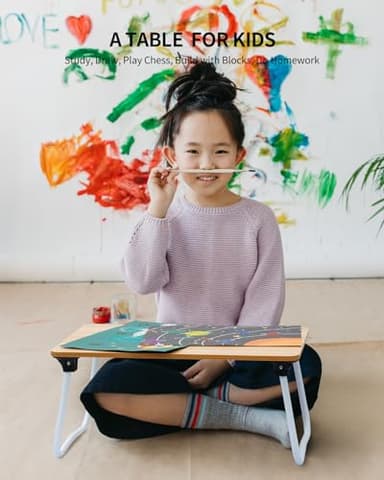 Ruxury Foldable Lap Desk Laptop Stand Bed Desk Table Tray, Breakfast Serving Tray, Portable & Lightweight Mini Table, Lap Tablet Desk for Sofa Couch Floor - Wood - Image 4