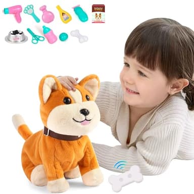 Interactive Plush Dog Toy for Kids 3+, Voice Activate, Walking, Sitting, Barking Corgi Puppy with Accessories, Realistic Stuffed Animal Gift for Girls 3-6 Years Old - Image 1
