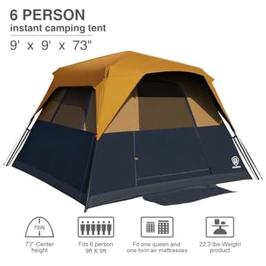 EVER ADVANCED 6 Person Camping Tent, Blackout Design Tent for Camping Instant Cabin Tents for Family with Rainfly, 60s Easy Setup, Water-Resistant - Image 6