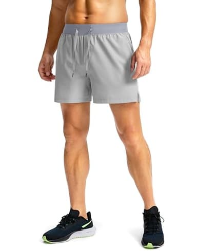 Soothfeel Men's Running Shorts with Zipper Pockets 5 Inch Lightweight Quick Dry Gym Athletic Workout Shorts for Men (Light Grey, L) - Image 3