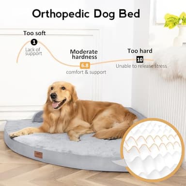 MEKIY Large Dog Bed - XL Orthopedic Egg-Crate Memory Foam Dog Beds with Removable Washable Cover, Waterproof Pet Beds with Non-Slip Bottom, Grey - Image 2