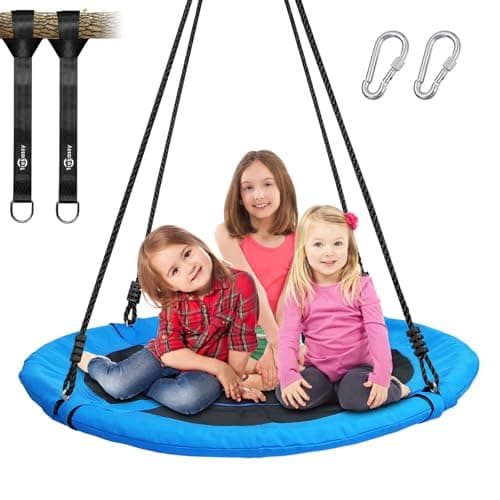 Trekassy 700lb 40 Inch Saucer Tree Swing for Kids Adults Outdoor 900D Oxford Waterproof with 2pcs Tree Hanging Straps, Steel Frame and Adjustable Ropes Blue - Image 1
