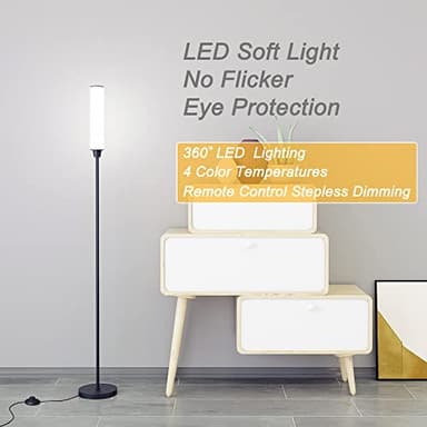 Nukanu Floor Lamp with Remote Control,Bright Floor Lamps for Living Room/Bedroom/Office, Stepless Adjustable 3000K-6000K Colors and 10-100% Brightness,Standing Light with Foot Switch (Black) - Image 4