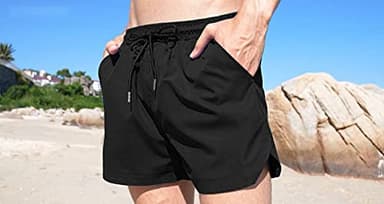 COOFANDY Men Bathing Suit Swimwear Square Leg Chubbies Sexy Elastic Board Short A Black - Image 4