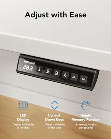 HUANUO Electric Standing Desk, 40" x 24" Whole Piece Desktop, Adjustable Height Computer Desk, 4 Height Memory Settings, Sit Stand Up Desk for Home Office, White - Image 7