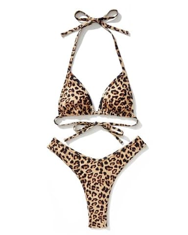 SUUKSESS Women Sexy Thong String Two Piece Bikini Sets Triangle Cheeky Halter Swimsuits Color Block Bathing Suits(Leopard,XL) - Image 3