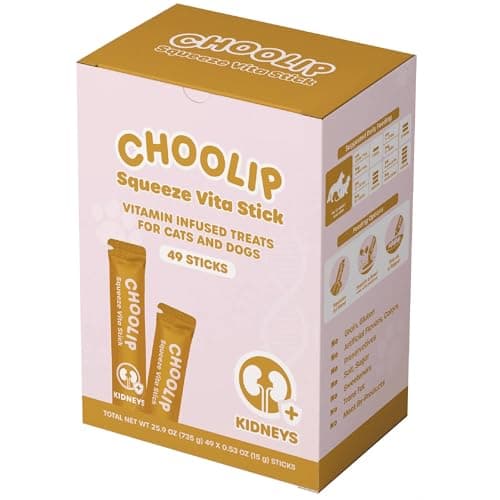 Choolip Squeeze Vita Stick Lickable Treats for Dogs & Cats. 49 Kidney Support Sticks with Essential multivitamins. Soft and Tasty Paste for All Life Stages, Supporting Kidney Health - Image 1
