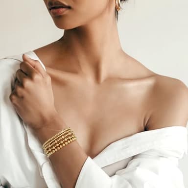 adoyi Gold Bracelets for Women, 14K Gold Plated Beaded Stretch Bracelet Strand Bead Ball Bracelets stack Set Trendy Adjustable Non Tarnish Jewelry Sets for Womens Gifts - Image 4