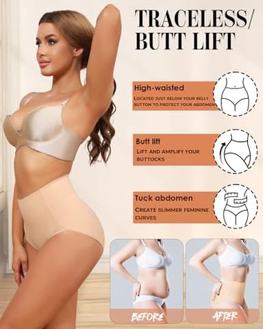 LEVAO Women Seamless Underwear High Waisted Tummy Control Panties No Show Shapewear Briefs Plus Size 4 Pack - Image 4