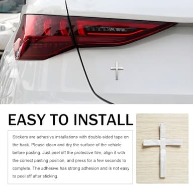 Ferianl Metal Cross Badge Decal, 2.5"×1.8" Alloy 3D Cross Auto Decal, Self-Adhesive Metal Optical Decal Badge for Trunk Rear Fender Side Fender (Silver) - Image 5