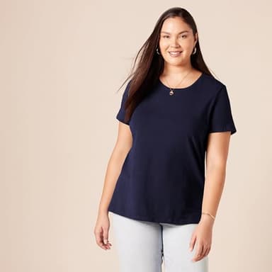Amazon Essentials Women's Regular-Fit Short-Sleeve Crewneck T-Shirt, Pack of 2, Navy/Purple, Large - Image 7