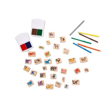 Melissa & Doug Deluxe Wooden Stamp Set: Animals - 30 Stamps, 6 Markers, 2 Stamp Pads - Image 5