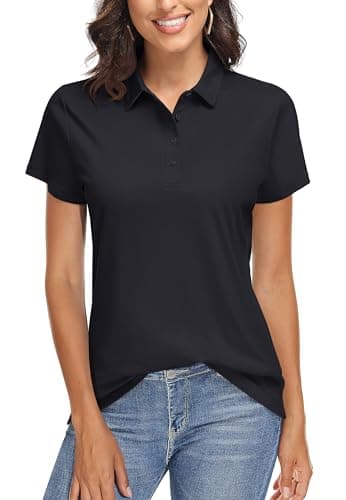 TACVASEN Women's Polo Short Sleeve UPF 50+ Sun Shirt Quick Dry Golf Athletic Casual Work Shirt Black - Image 1