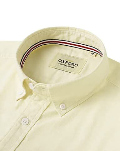 Alimens & Gentle Mens Solid Oxford Shirt Long Sleeve Dress Shirt Work Casual Button Down Shirts with Pocket Light Yellow - Image 2