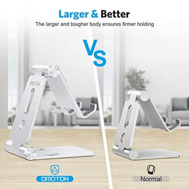 OMOTON Foldable Cell Phone Stand, C4 Portable Aluminum Phone Holder, Adjustable Phone Dock Cradle Compatible with iPhone 17/16/15 Pro Max Air, Samsung Galaxy, Small Tablets, All Smart Phones, Silver - Image 2