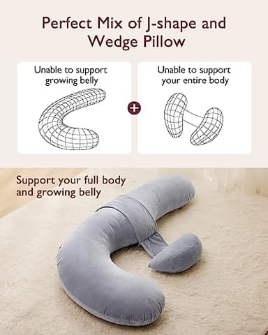 Momcozy Pregnancy Pillow, Original F Shaped Maternity Pillow for Pregnant Women with Adjustable Wedge Pillow, Full Body Support Pregnancy Pillows for Side Sleeping with Velvet Cover, Grey - Image 4