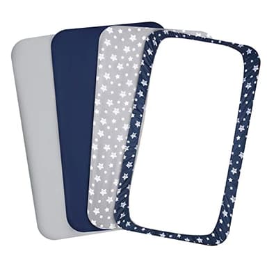 Pack and Play Sheets Boys, 4 Pack Mini Crib Sheets, Stretchy Pack and Play Playard Fitted Sheet, Compatible with Graco Pack n Play, Soft and Breathable Material, Navy - Image 7