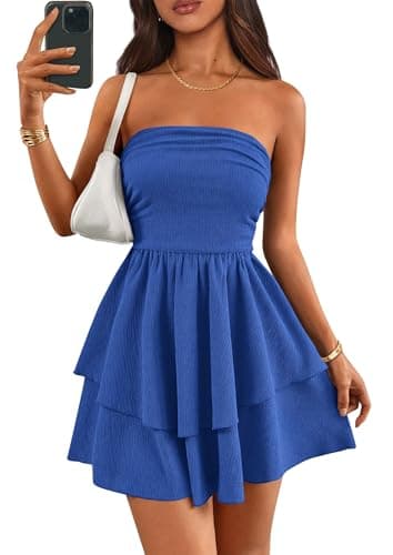 PRETTYGARDEN Women's 2025 Summer Strapless Tube Mini Dress Off Shoulder Smocked Ruffle A Line Flowy Short Party Club Dresses (Royal Blue,Small) - Image 1