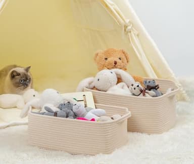 CubesLand Cube Storage Organizer Basket Bin, Cube Shelf Shelves Cotton Rope Basket, Durable Woven Rectangular Basket for Organizing, Nursery Toys Basket, 14x10x7.08IN Beige Basket - Image 3