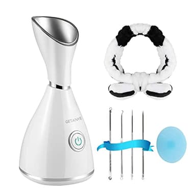GETANYE Nano Ionic Face Steamer - 10X Penetration for Facial, Unclogs Pores, Moisturizing Spa Humidifier with Free Blackhead Remover Kit, Hair Band, Face Brush - Image 1