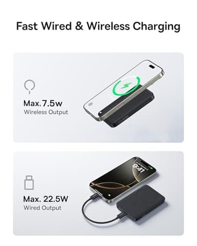 Baseus for MagSafe Portable Charger, 10000mAh Wireless Magnetic Power Bank with USB-C Cable 22.5W PD Charging, Slim Phone Battery Pack Compatible with iPhone 16/15/14/13/12 Pro/Pro Max Series-Black - Image 3