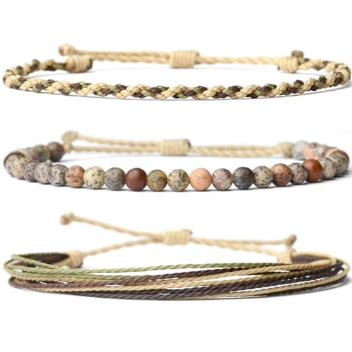 Handmade Natural Stone Beaded Healing Bracelet Gift for Men Adjustable Rope String Bracelet (grass jasper, Adjustable) - Image 1