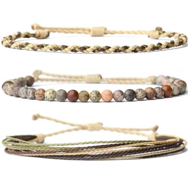 Handmade Natural Stone Beaded Healing Bracelet Gift for Men Adjustable Rope String Bracelet (grass jasper, Adjustable) - Image 1