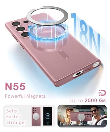 Amzfield Magnetic for Samsung Galaxy S24 Ultra Case for Women Men Girls [Compatible with MagSafe] [Camera Lens Protector] Matte Cute Slim Soft Silicone Bumper Shockproof Metallic Phone Case, Pink - Image 3